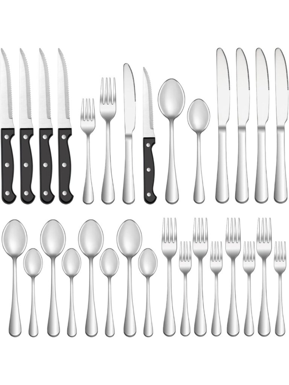 24-Pc Stainless Steel Flatware Set for 4, Mirror Polished Cutlery & Steak Knives